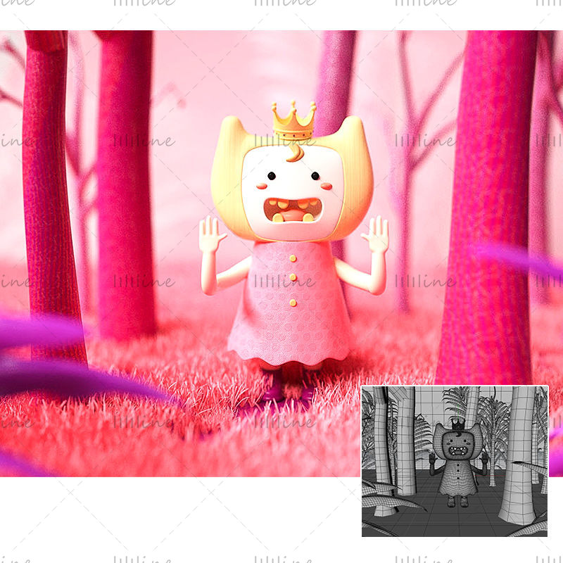 Modello 3d principessa rosa dei cartoni animati