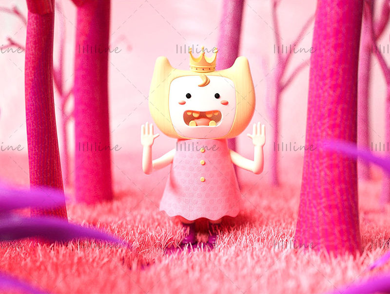 Pink cartoon princess 3d model