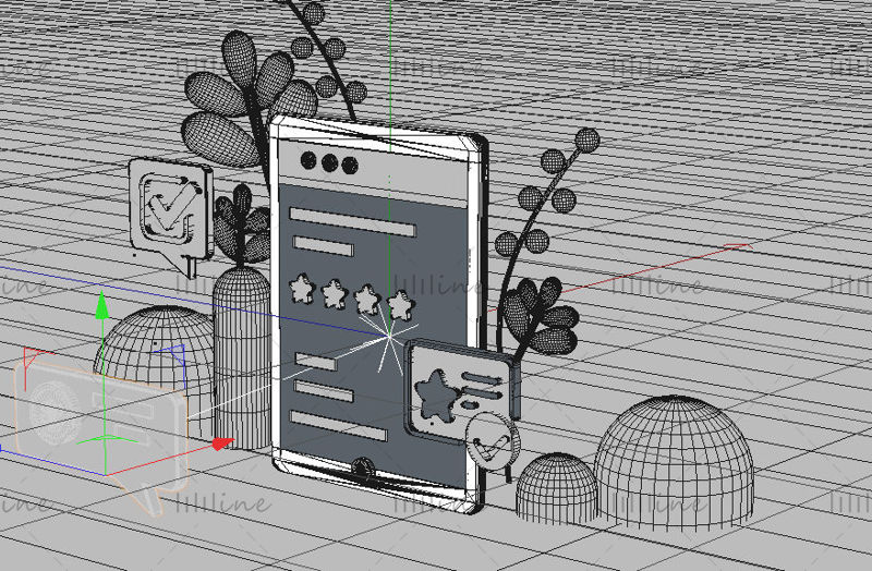 3D model rostliny uživatelského rozhraní C4D mobilního telefonu