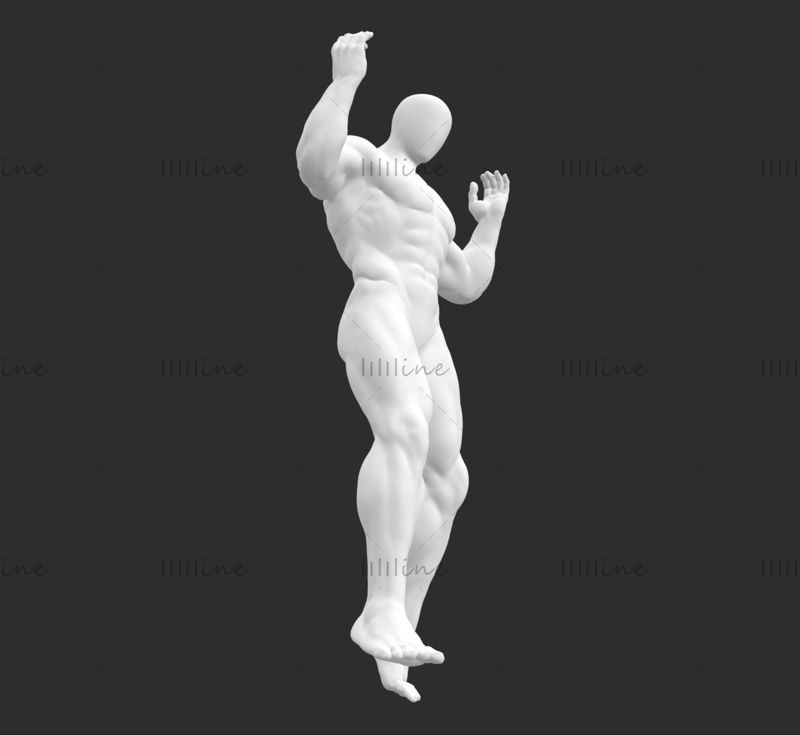Modelo de impresión en 3d de maniquí masculino de salto en paracaídas de músculo súper fuerte