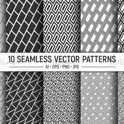 10 seamless tilted bricks and triangles patterns