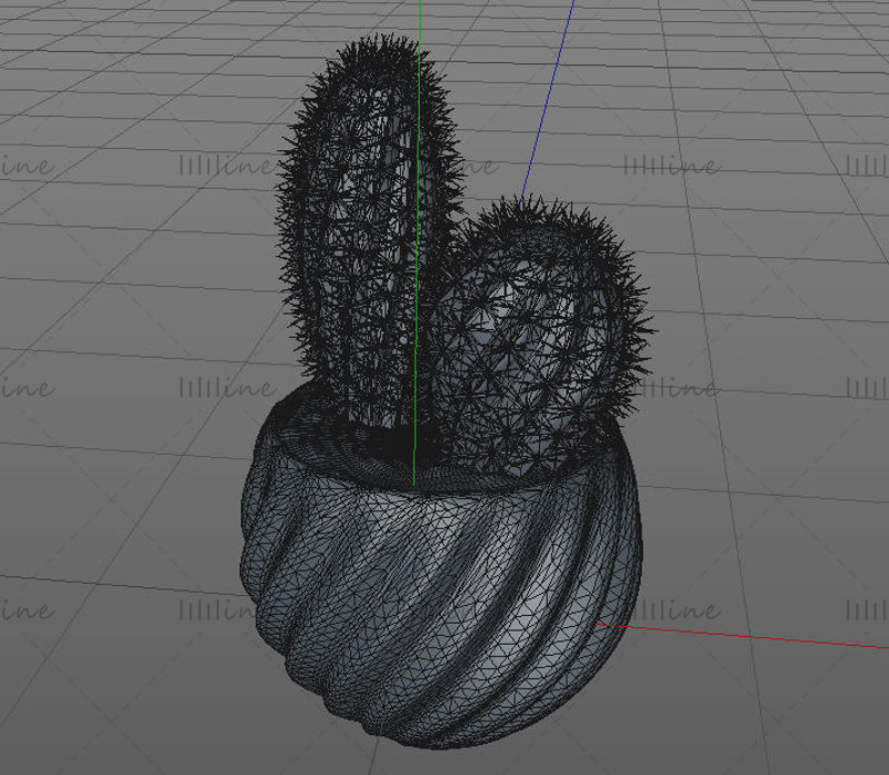 C4D plante verte en pot cactus modèle 3D