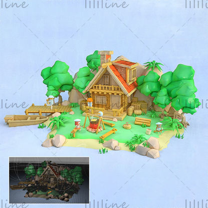 Modèle de scène 3D de cabane forestière créative C4D