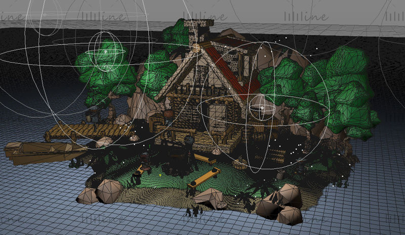 Modello di scena 3d della capanna della foresta creativa C4D