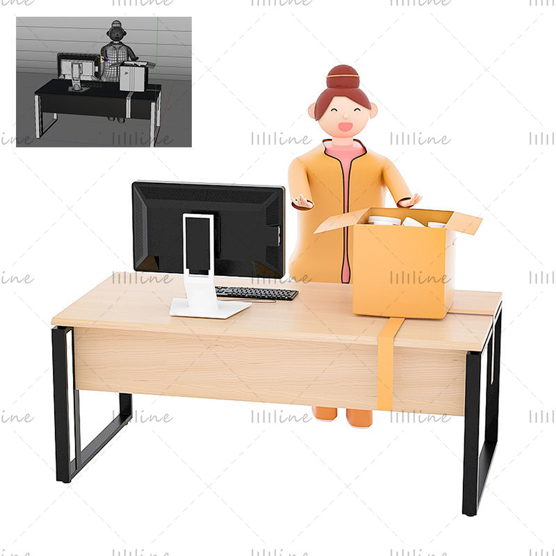 Office unpacking the express package e-commerce character 3d model
