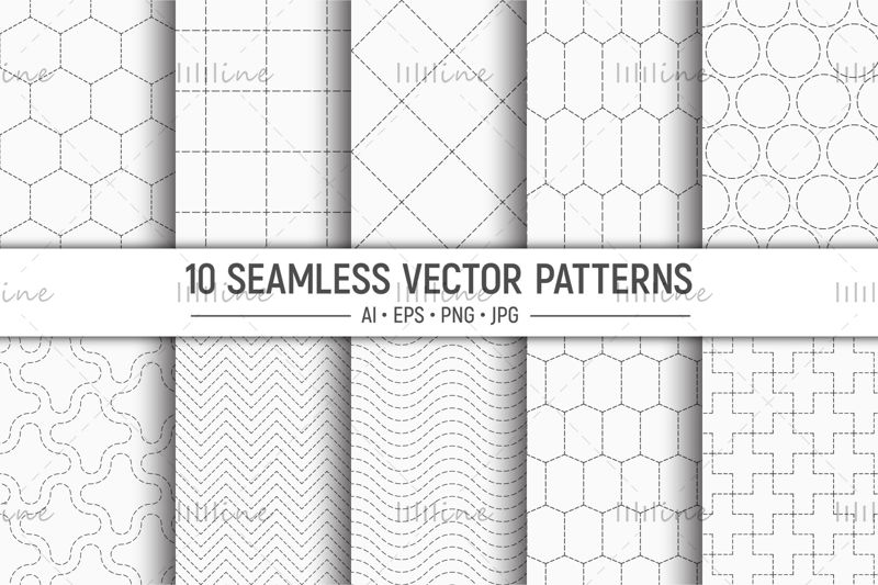 10 sømløse vektor prikkete former mønstre