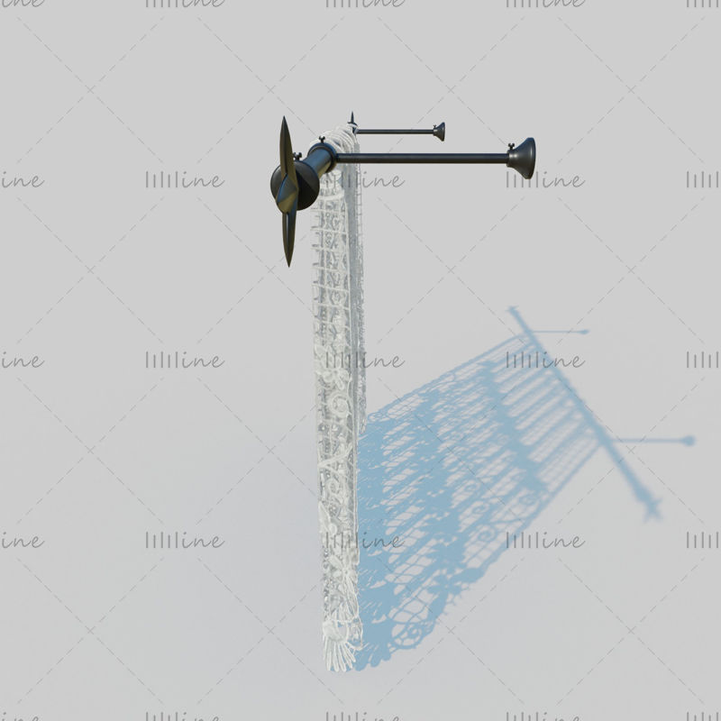 Lace Curtain with Rod 3D Model