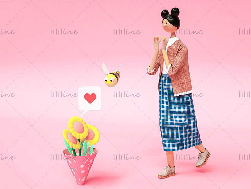 Cartoon style girly bouquet gift 3d model
