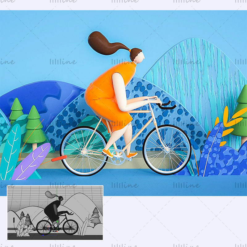 Cartoon style sports girl 3d cycling IP image