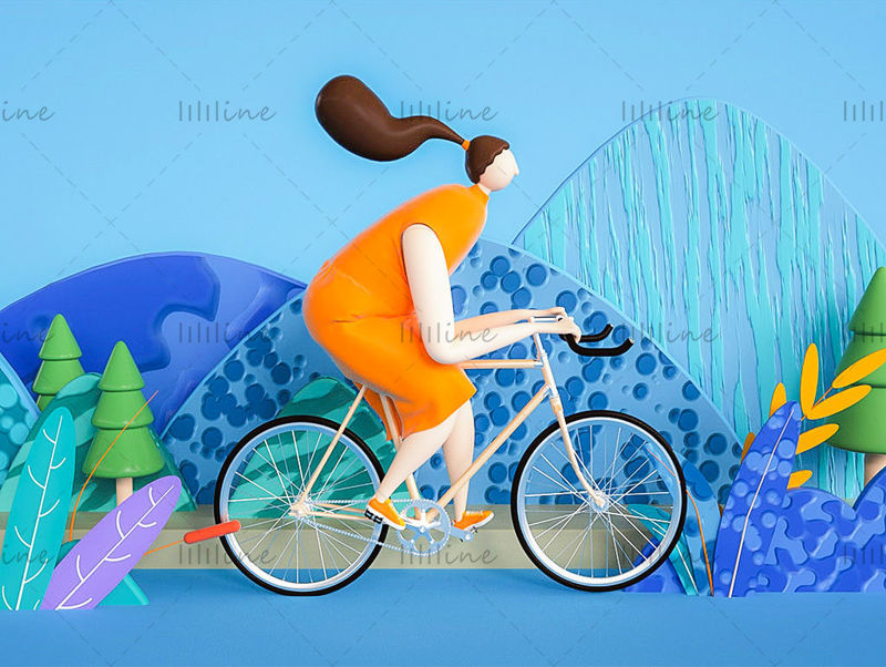 Мультяшный стиль спортивной девушки 3d на велосипеде IP изображение