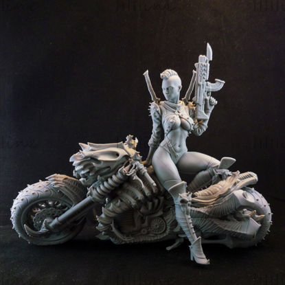 Punk motorsykkel jente 3D modell Klar til å skrive ut 3D Print modell