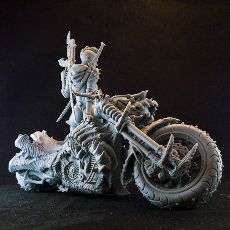 مدل سه بعدی دختر موتور سیکلت پانک آماده چاپ مدل چاپ سه بعدی