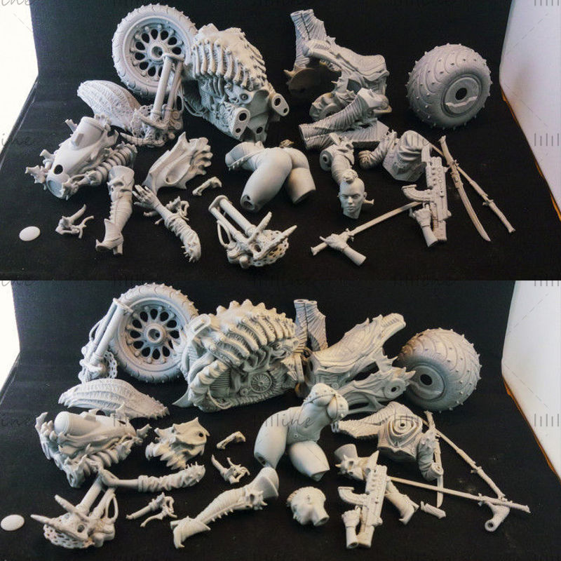 朋克摩托车女孩 3D 模型可3D打印模型手办