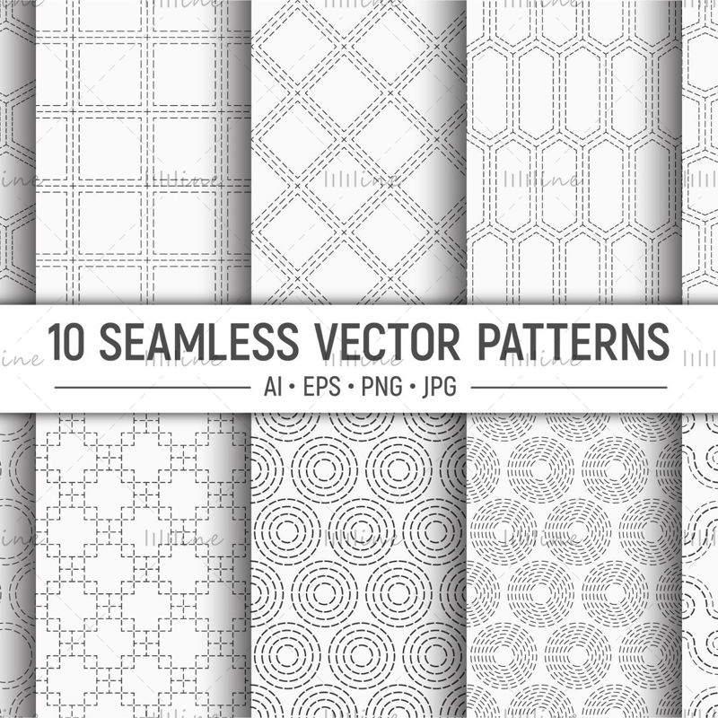 10 tečkovaných tvarů bezešvé geometrické vzory