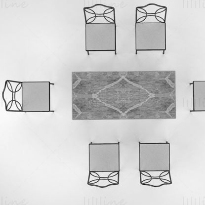 Egyszerű szabadtéri asztal és szék hatrészes, 3D-s modell