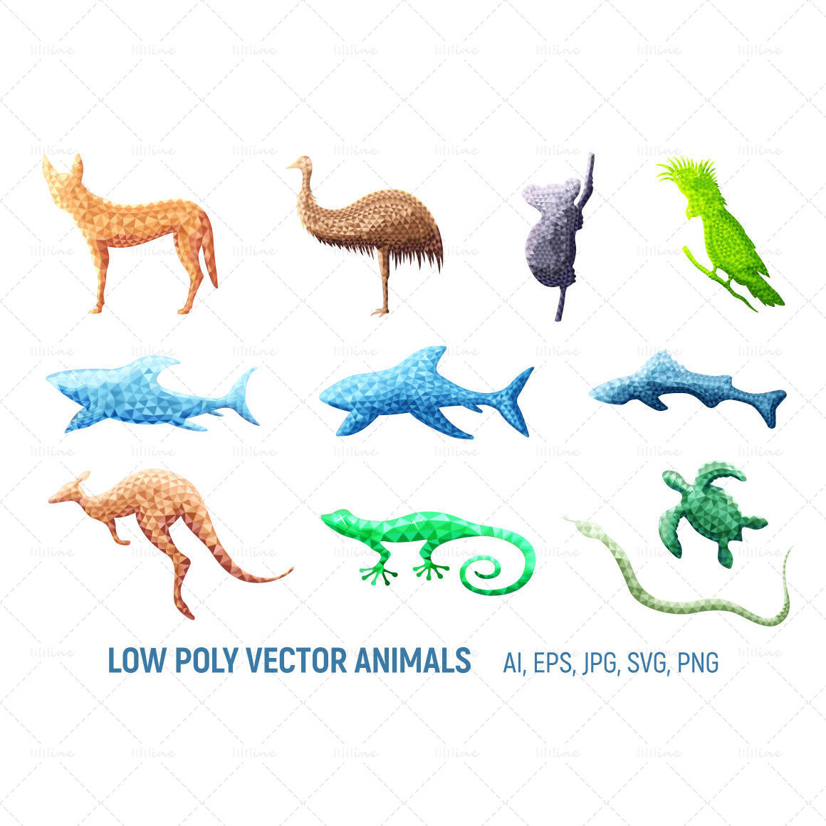 Low poly vector australian animals