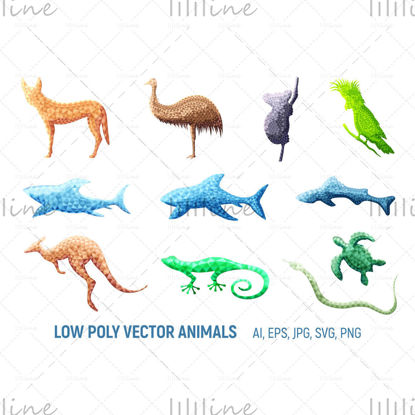 Nízké poly vektorové australská zvířata