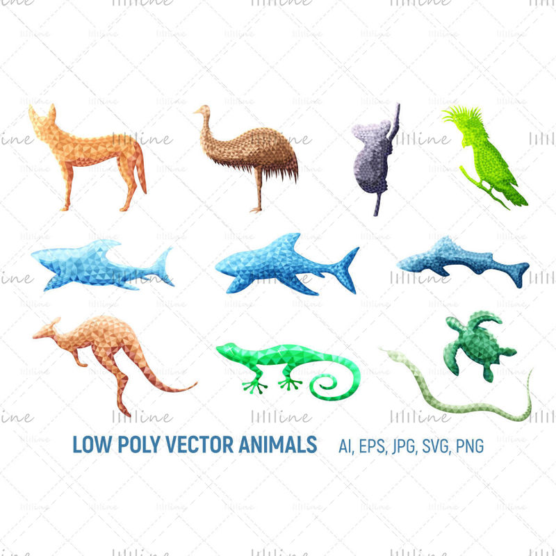 Alacsony poli vektoros ausztrál állatok
