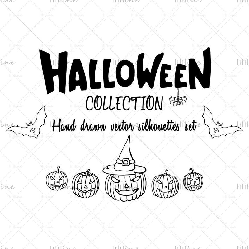 Ilustrații de siluete de Halloween desenate manual