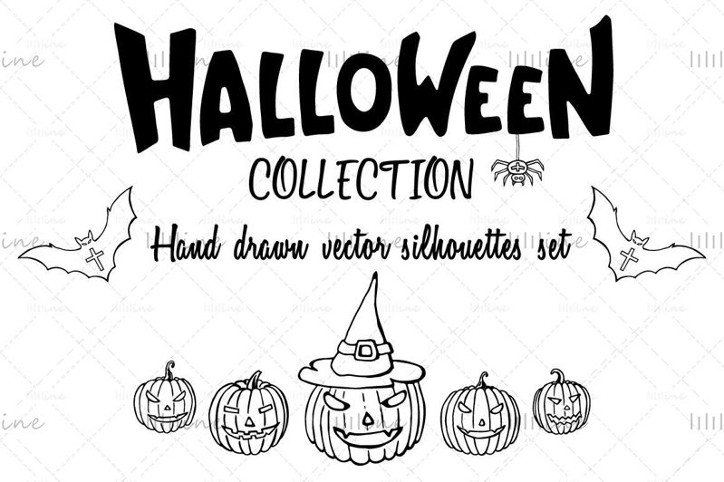 Kézzel rajzolt Halloween sziluettek illusztrációk