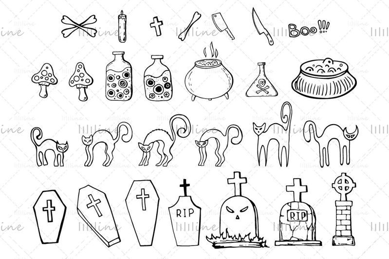 Illustrazioni di sagome di Halloween disegnate a mano