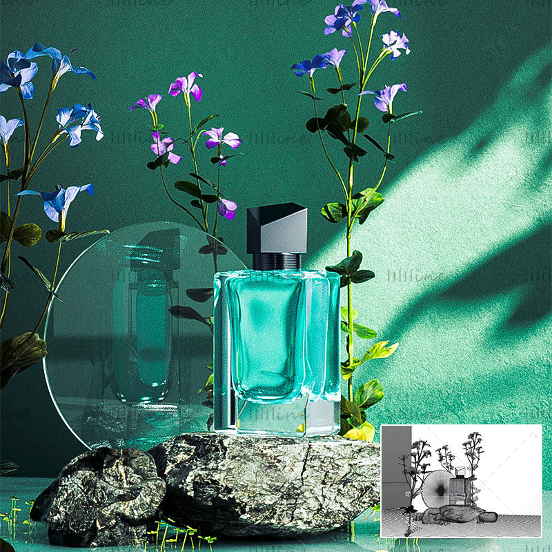 Parfum 3d fles model cosmetische scène