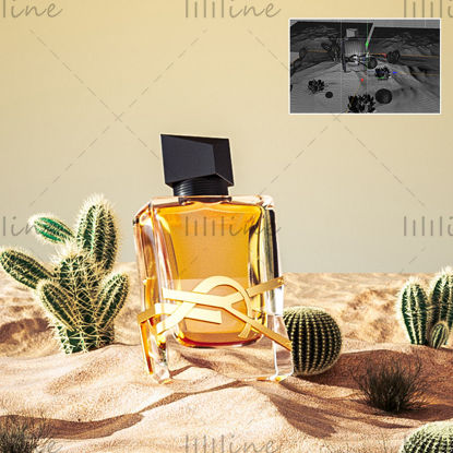 Perfume modelo de botella de escena de cosméticos 3d