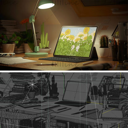 iPad-model bureaulamp c4d-model realistische binnenscène 3d-project
