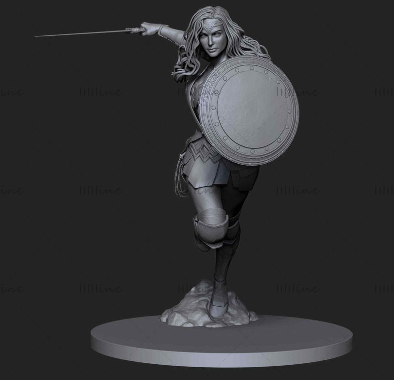Wonder woman statue 3D -modell for 3D -utskrift CNC -ruter skåret