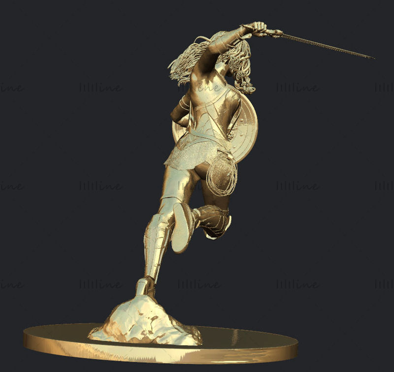 Wonder woman statue 3D -modell for 3D -utskrift CNC -ruter skåret