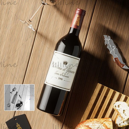 Rode wijn 3d-scène rode wijnfles c4d-model bekermodel retro desktop-scène
