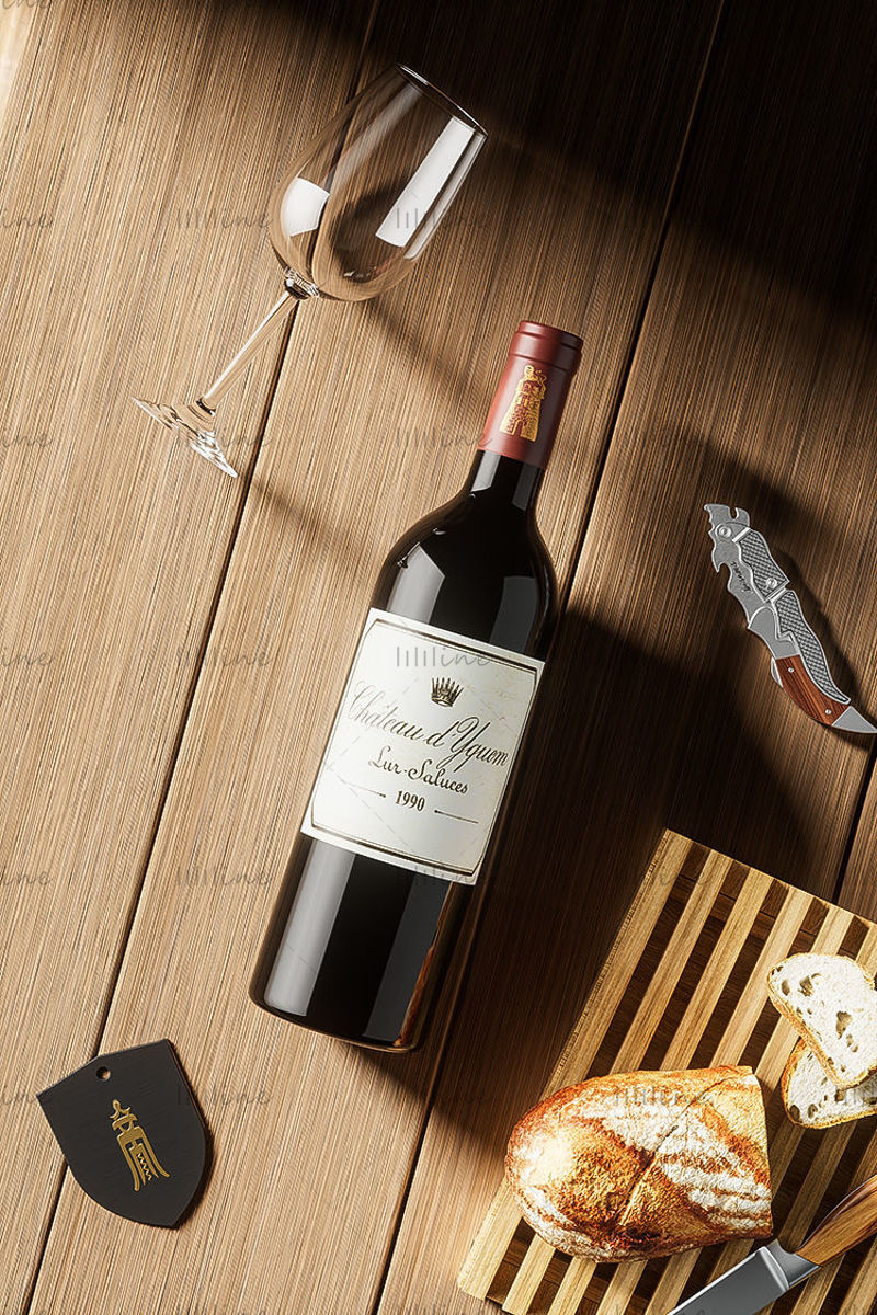 Красное вино 3d сцена бутылка красного вина c4d модель кубок модель ретро сцена рабочего стола