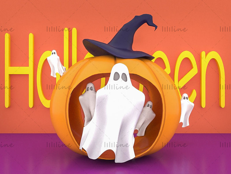 Halloween pequeño fantasma fresco modelo 3d creativo c4d