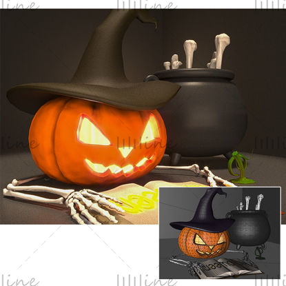 C4D halloween pompoen hoofd koken magiër creatief 3d-model