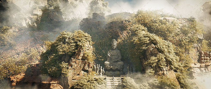 C4D настоящая статуя Будды в лесу 3d модель сцены