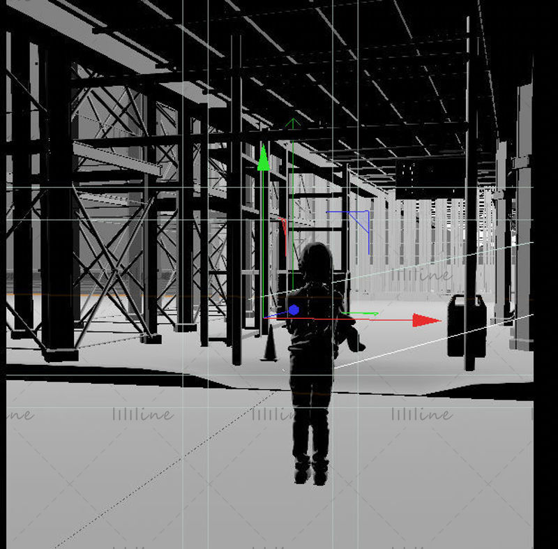 C4D مستودع مشهد 3D فتاة صغيرة مشهد مظلم نمط نموذج