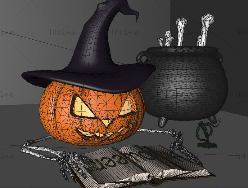 C4D cabeza de calabaza de halloween mago de cocina creativo modelo 3d