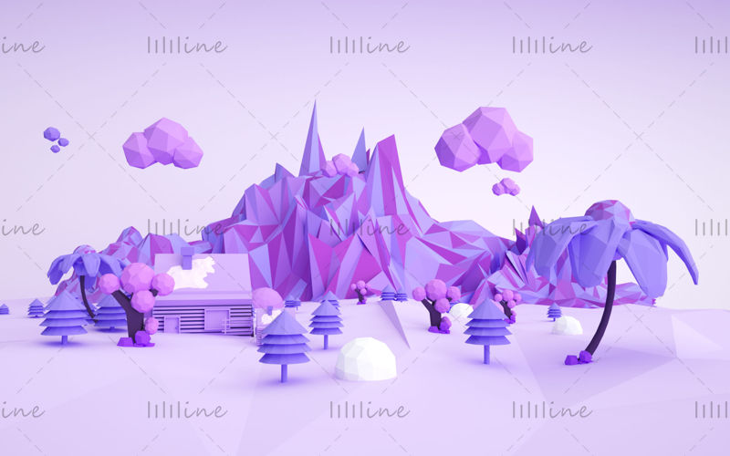Alacsony sokszög modell kis szigetek hegy