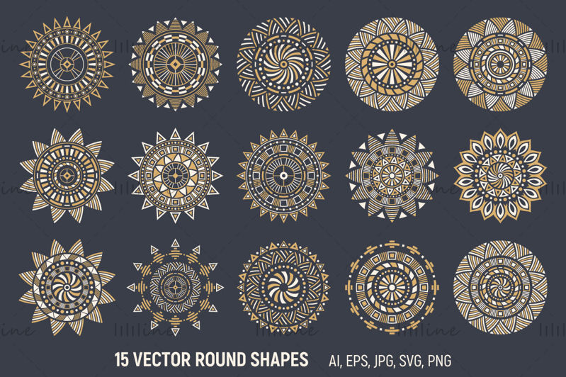 15 ornamente etnice vector mandala