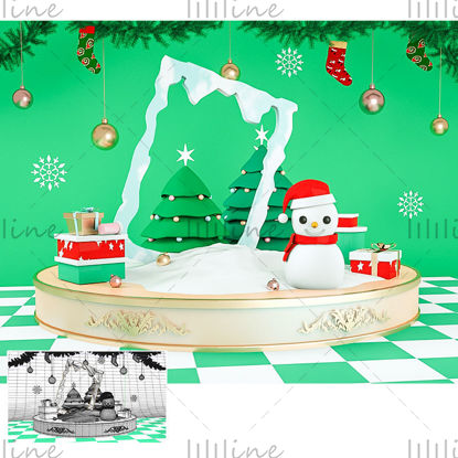 Různé formáty roztomilé kreslené vánoční sněhulák c4d 3d kreativní model
