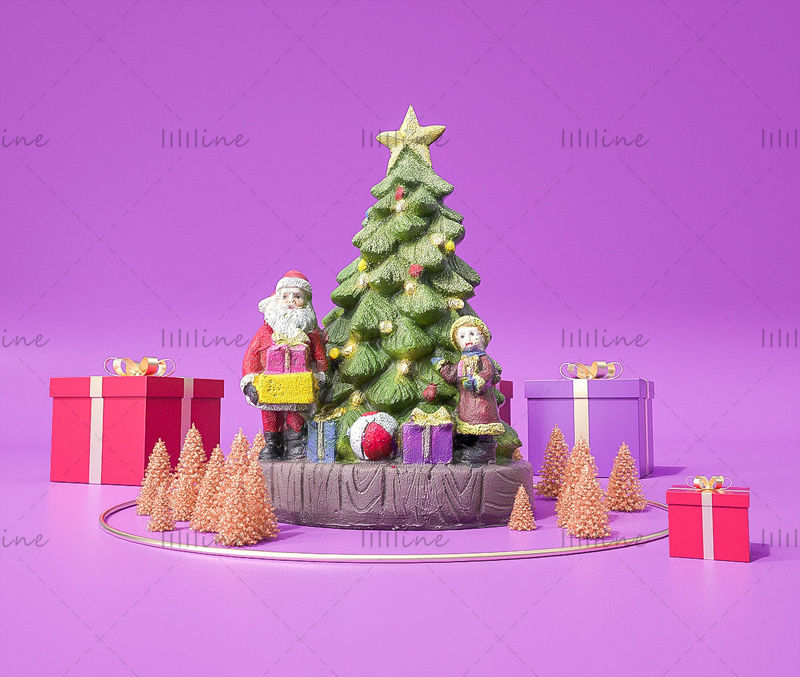 Různé formáty c4d kreslený vánoční strom santa claus 3d model