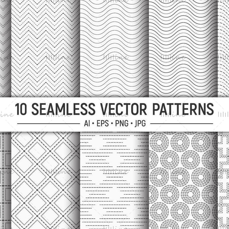 10 naadloze vector gestippelde patronen