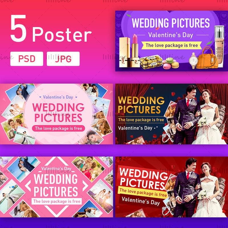 E-commerce romantische bruiloft liefhebbers poster banner