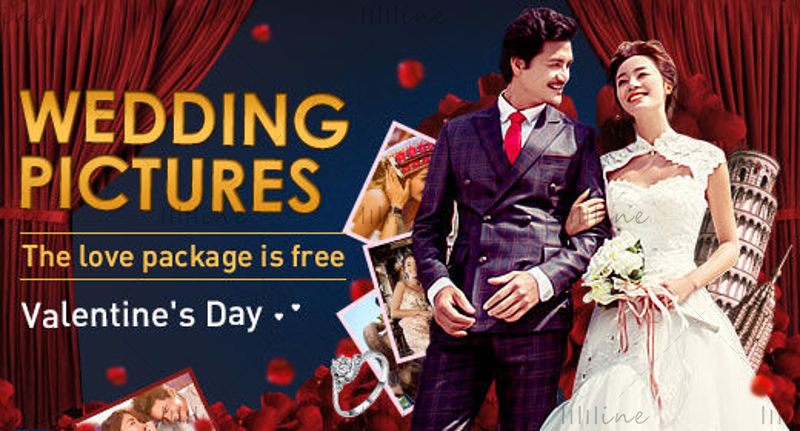 Banner de cartel de amantes de la boda romántica de comercio electrónico