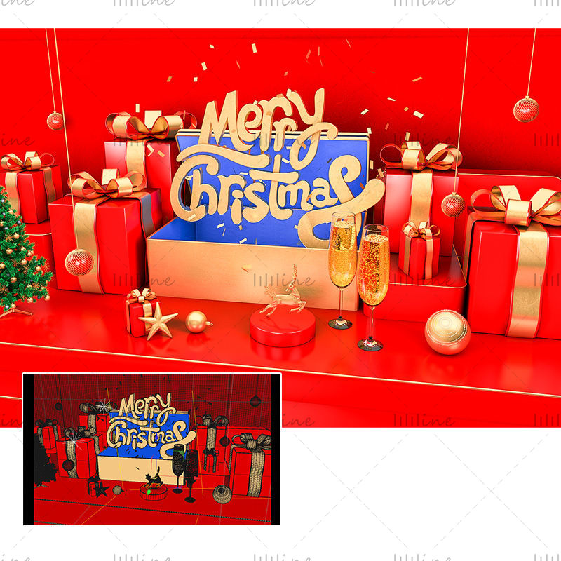 3D model vánoční scény s elektronickým obchodem