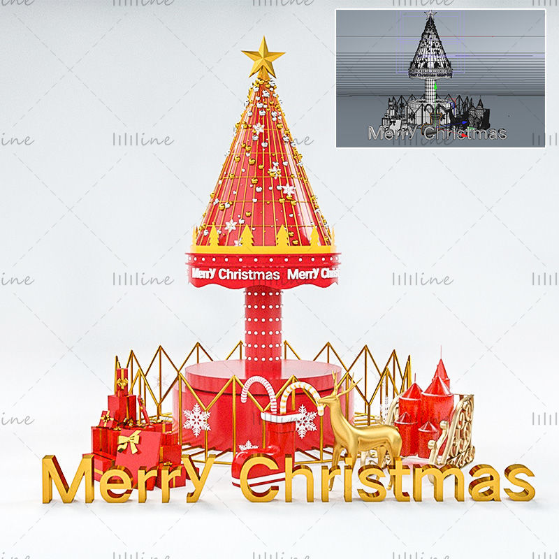 أشكال مختلفة C4D زينة عيد الميلاد نموذج مشهد النحت ثلاثي الأبعاد