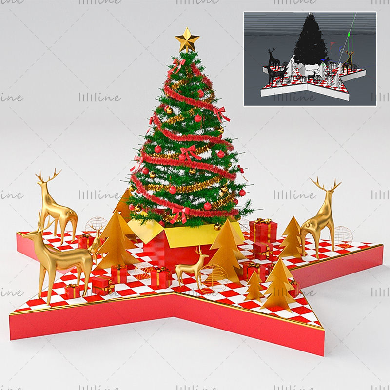 Verschillende formaten C4D Kerstdecoratie 3D sculptuurmodel