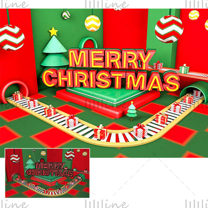 تنسيقات مختلفة C4D رسوم متحركة لطيفة لعيد الميلاد ثلاثي الأبعاد خط تجميع التجارة الإلكترونية نموذج مشهد ترويجي للعطلات