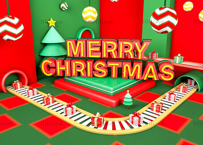 Různé formáty C4D roztomilý kreslený vánoční 3D montážní linka e-commerce svátek propagační scéna model