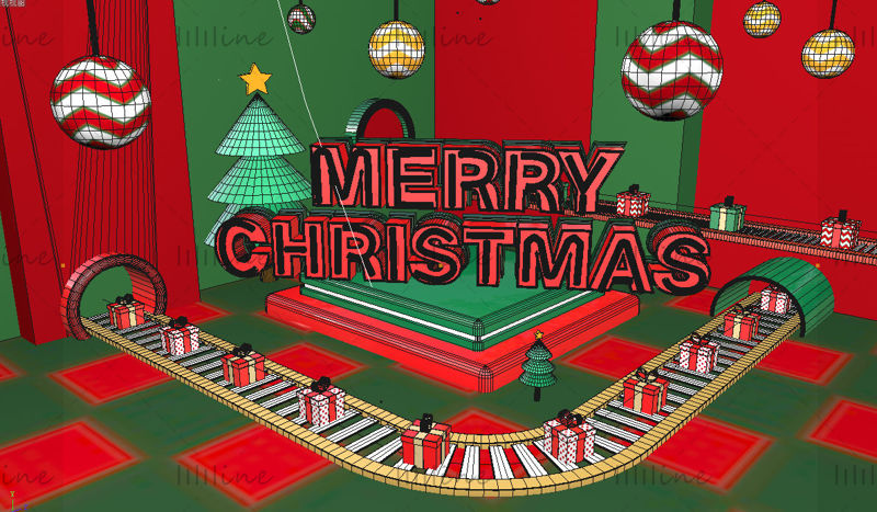 Verschillende formaten C4D schattige cartoon Kerst 3d assemblagelijn e-commerce vakantie promotie scènemodel